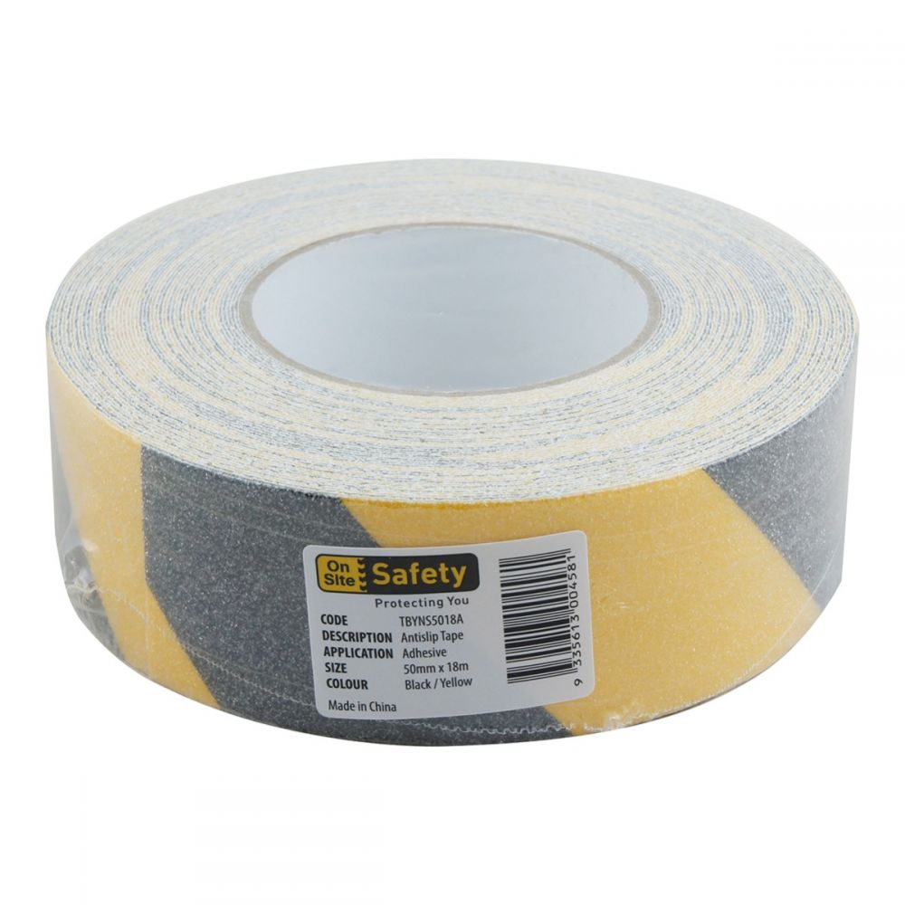 Black and yellow anti-slip tape 50mm x 18m — warehouse floor safety — SafeMark Supplies