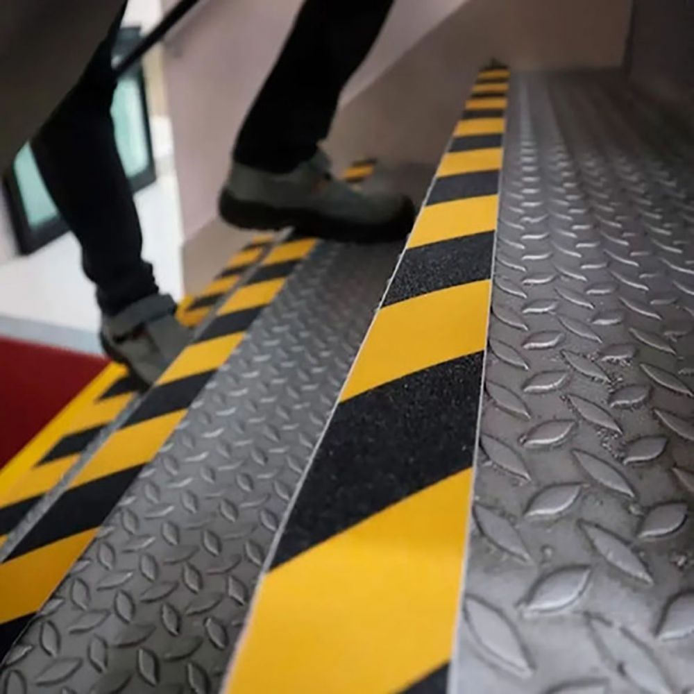 Black and yellow anti-slip tape 50mm x 18m — warehouse floor safety — SafeMark Supplies
