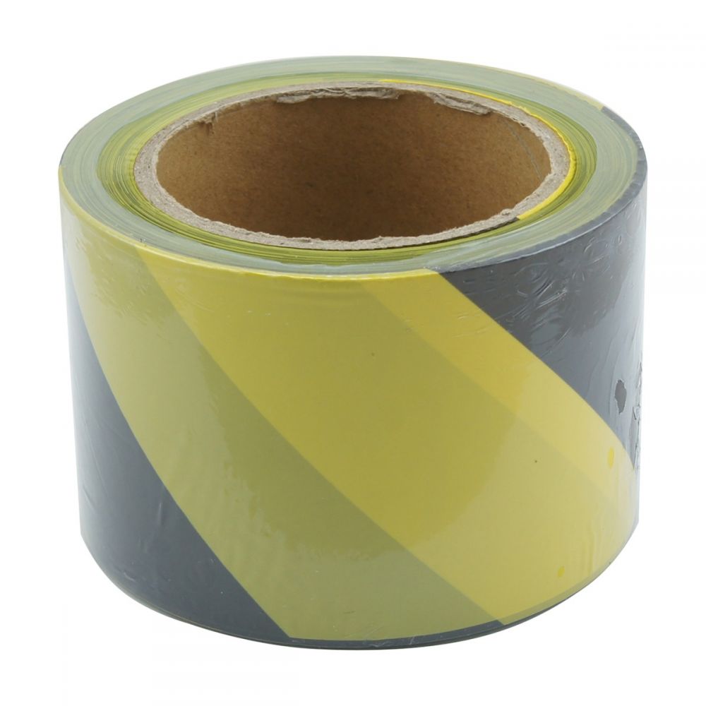 Black and yellow barrier tape 75mm x 100m — warehouse hazard tape — SafeMark Supplies