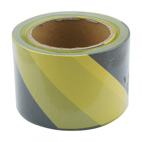 Black and yellow barrier tape 75mm x 100m — warehouse hazard tape — SafeMark Supplies
