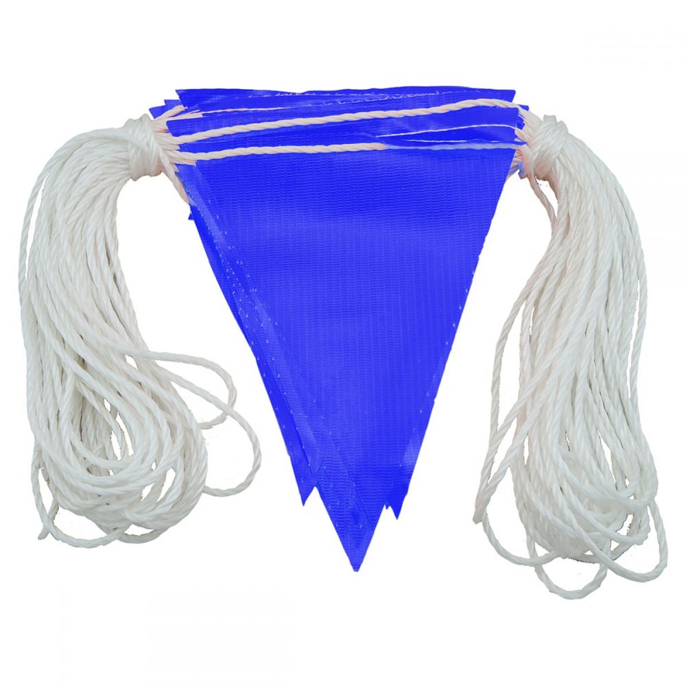 Blue safety bunting flags 30m triangular flags on rope — warehouse crowd control barrier — SafeMark Supplies