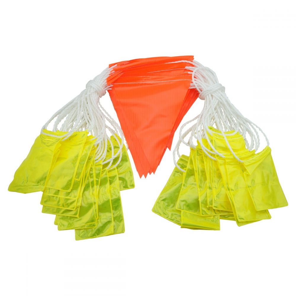 Orange reflective safety bunting flags 30m yellow reflective tags night visibility — construction site barrier — SafeMark Supplies