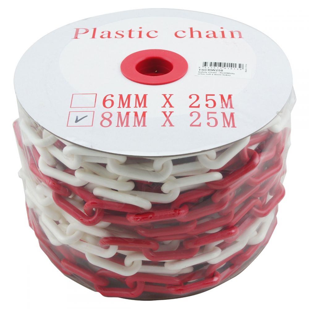 Safety chain triple pack yellow black red white yellow 8mm x 25m — complete colour coded warehouse barrier system — SafeMark Supplies